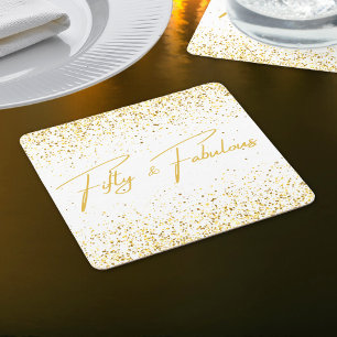 Posavasos Cuadrado De Papel 50 & Fabuloso Cumpleaños con Brillo Fiesta de Cump