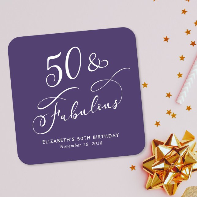 Posavasos Cuadrado De Papel 50 Fabulous Purple 50th Birthday Party (Subido por el creador)