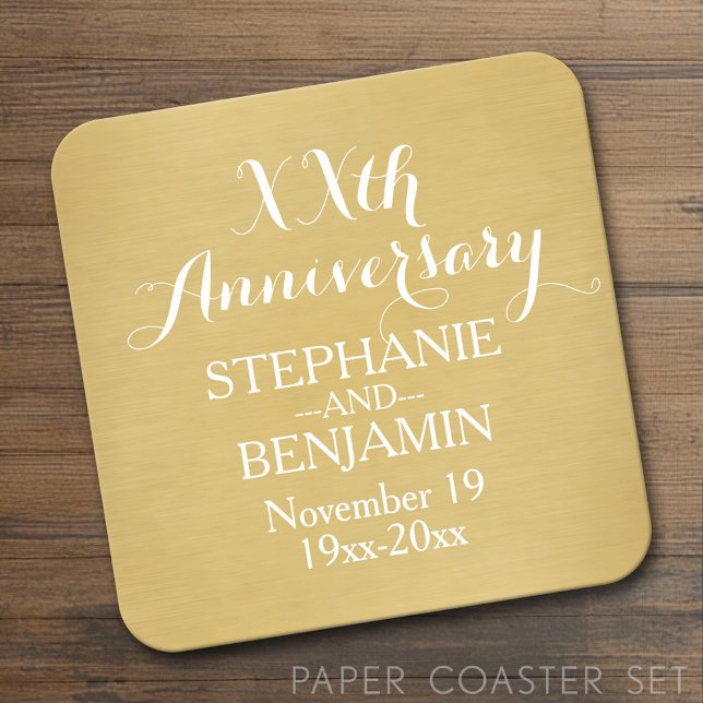 Posavasos Cuadrado De Papel 50° u otro aniversario Boda personalizado (Custom Coaster Set)