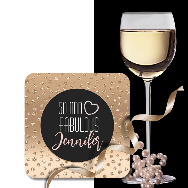 Posavasos Cuadrado De Papel 50 y fabuloso cumpleaños Sparkle Gold Black Rubor (Subido por el creador)