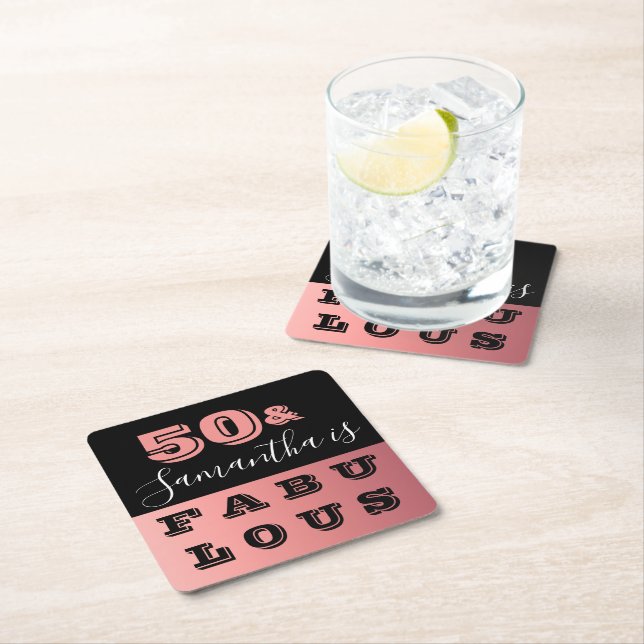 Posavasos Cuadrado De Papel 50 y fabuloso Rosa Gold 50 cumpleaños (In situ)