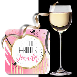 Posavasos Cuadrado De Papel 50 y Fabulous Modern Bold Hot Pink Black Gold