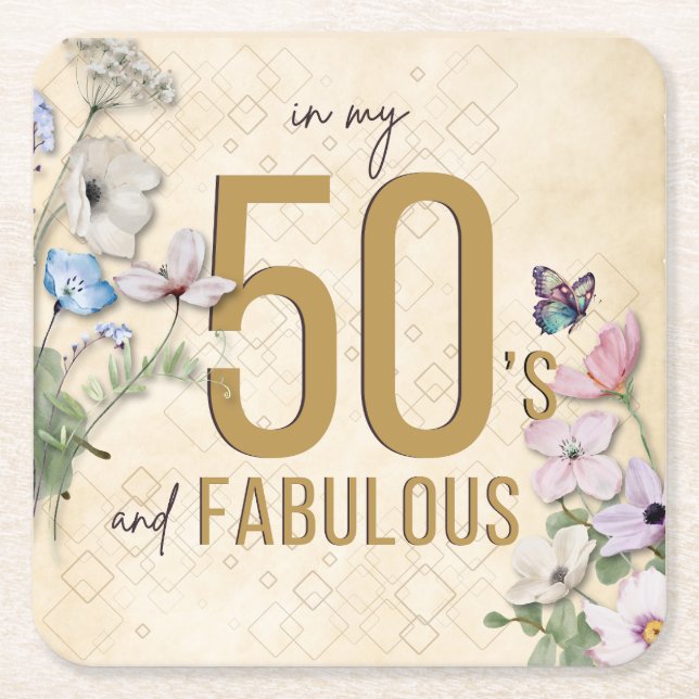 Posavasos Cuadrado De Papel 50 y Fabulous Wildflower (Anverso)