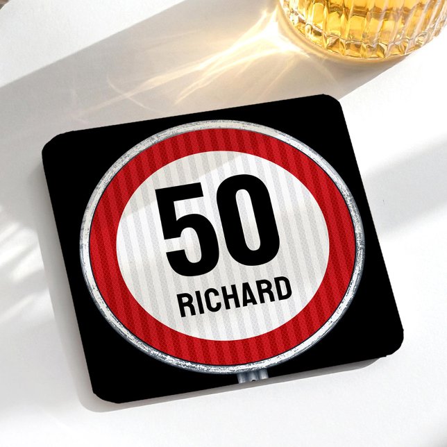Posavasos Cuadrado De Papel 50th Birthday Speed Limit Sign - ANY AGE & NAME (Subido por el creador)