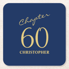 Posavasos Cuadrado De Papel 60.º cumpleaños Oro Azul
