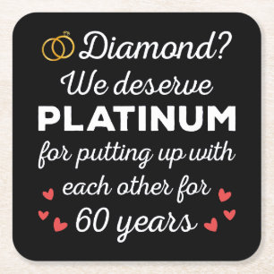 Posavasos Cuadrado De Papel 60° Aniversario Boda I - Pareja Diamond Funny