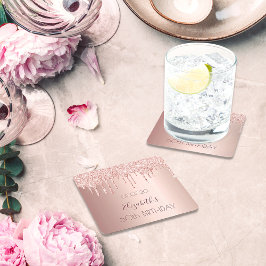 Posavasos Cuadrado De Papel 60 cumpleaños rosa de color oro purpurina goteo no