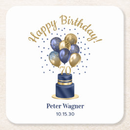 Posavasos Cuadrado De Papel 70.ª tarta de globo azul de la marina de cumpleaño