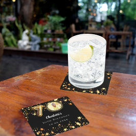 Posavasos Cuadrado De Papel 70.º cumpleaños foto de estrellas de oro negro