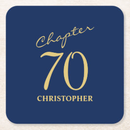 Posavasos Cuadrado De Papel 70.º cumpleaños Oro Azul