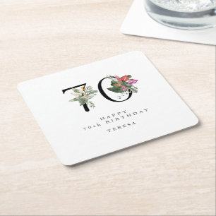 Posavasos Cuadrado De Papel 70.º cumpleaños Sencilla Elegante Invitación Tropi
