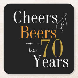 Posavasos Cuadrado De Papel 70 Cervezas de cumpleaños y Fiestas de oro negro