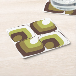 Posavasos Cuadrado De Papel 70s Bold Modern Retro Ogee Motif in Greens