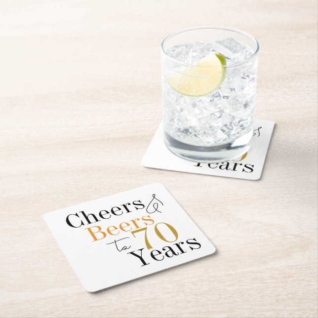 Posavasos Cuadrado De Papel 70th Birthday Beers and Cheers Party (In situ)