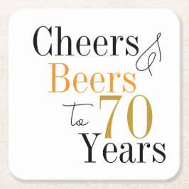 Posavasos Cuadrado De Papel 70th Birthday Beers and Cheers Party
