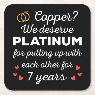 Posavasos Cuadrado De Papel 7.º Aniversario Boda I - Pareja cómica de cobre