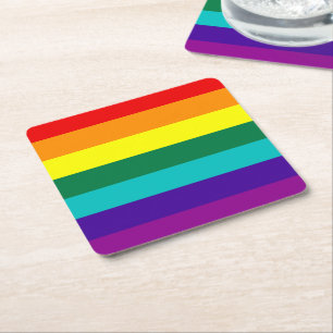 Posavasos Cuadrado De Papel 7 Rayas Bandera del Orgullo Gay Arcoiris