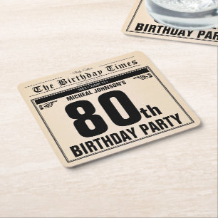 Posavasos Cuadrado De Papel 80.º Personalizado único de vintage de periódico d