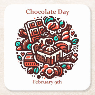 Posavasos Cuadrado De Papel 9 feb. - Día del chocolate