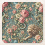 Posavasos Cuadrado De Papel A Blooming Mythos – Mythical Victorian Design<br><div class="desc">Dragons coil through dahlias, and lions prowl beneath peonies. A Blooming Mythos is a riot of legends in full bloom—where florals flourish around beasts born of story and symbol. Baroque scrolls twist into serpentine limbs, and every petal hums with ancient breath. Perfect for those who want their walls to roar...</div>