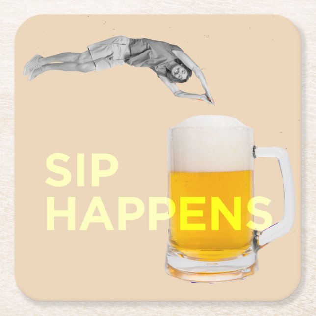 Posavasos Cuadrado De Papel A fun “Sip Happens” coaster (Anverso)