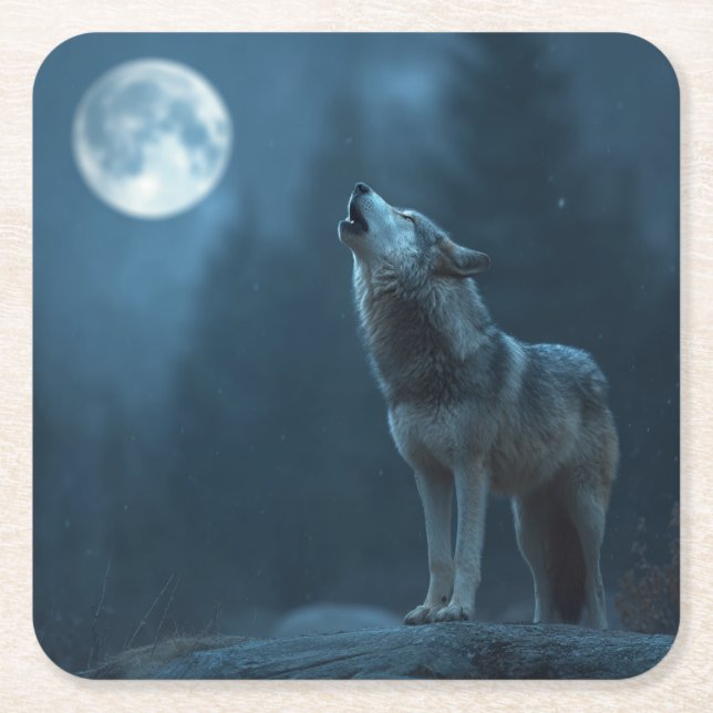 Posavasos Cuadrado De Papel A Howling Wolf (Anverso)