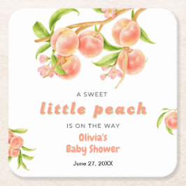 Posavasos Cuadrado De Papel A Sweet Little Peach Fruit Baby Shower