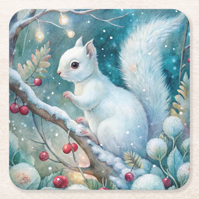 Posavasos Cuadrado De Papel A White Squirrel (Anverso)