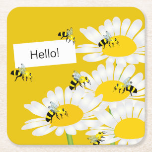 Posavasos Cuadrado De Papel Abeja en el práctico de costa de la flor - fondo