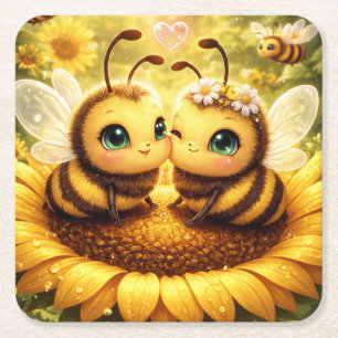 Posavasos Cuadrado De Papel Abeja mía Girasol