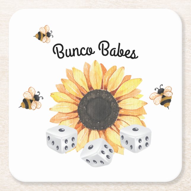 Posavasos Cuadrado De Papel Abejas de girasol Dados Florales Bunco (Anverso)