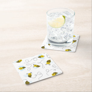 Posavasos Cuadrado De Papel Abejorro volando abeja amarilla negra