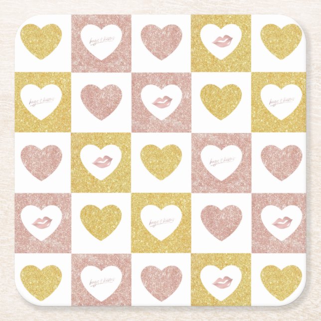 Posavasos Cuadrado De Papel Abrazos y besos (Anverso)