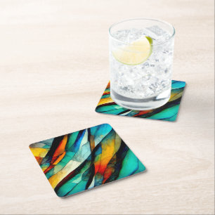 Posavasos Cuadrado De Papel Abstracción del mosaico de vidrio manchado colorid