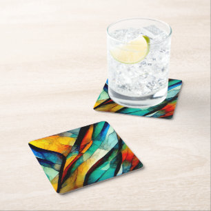 Posavasos Cuadrado De Papel Abstracción del mosaico de vidrio manchado colorid
