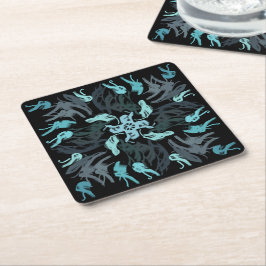 Posavasos Cuadrado De Papel Abstract Aquatic Shaded Repeating Pattern Swirls