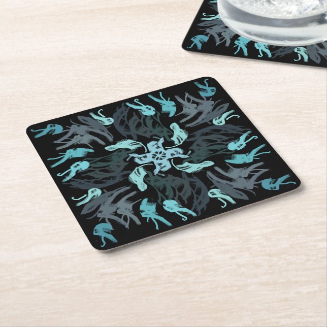 Posavasos Cuadrado De Papel Abstract Aquatic Shaded Repeating Pattern Swirls (En perspectiva)