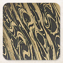 Posavasos Cuadrado De Papel Abstract Fluid Art - Black Marble Effect