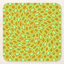 Posavasos Cuadrado De Papel Abstract geometric swirl retro lime pattern