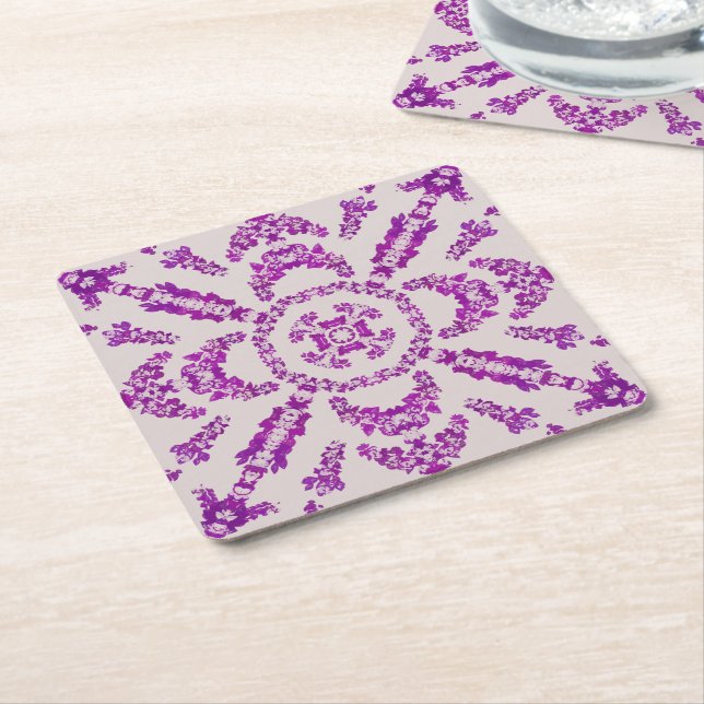 Posavasos Cuadrado De Papel Abstract Purple Orchid Flower Design Pattern Art (En perspectiva)
