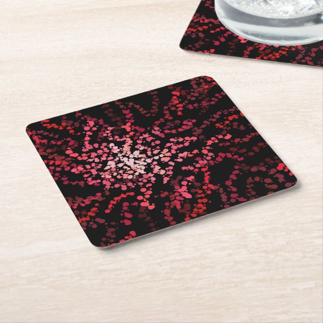 Posavasos Cuadrado De Papel Abstract Splatter Dots Of Pinks And Reds Pattern  (En perspectiva)