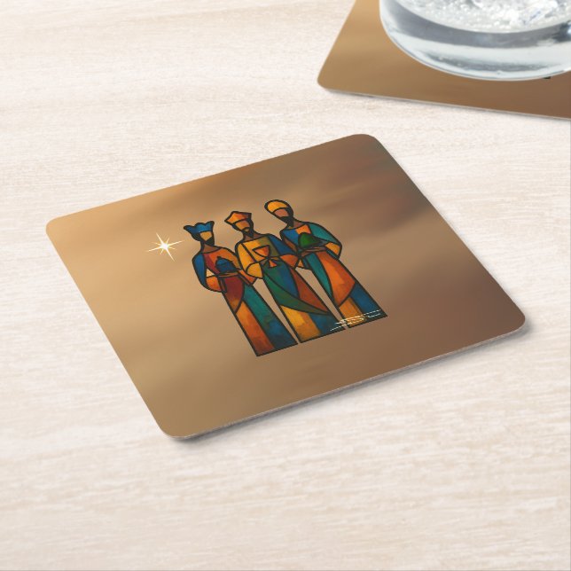 Posavasos Cuadrado De Papel Abstract Three Wise Men (En perspectiva)