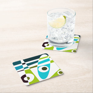 Posavasos Cuadrado De Papel Abstracto Surfing Olive Blue Planner Verde azulado