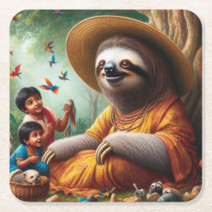 Posavasos Cuadrado De Papel Abuela Sloth