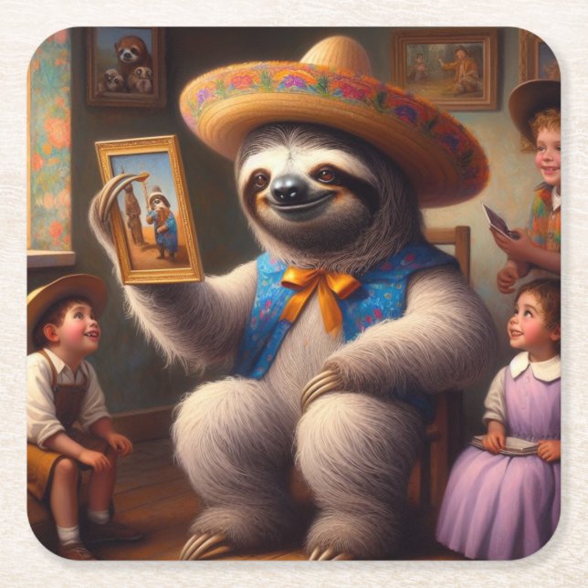 Posavasos Cuadrado De Papel Abuelo de Sloth (Anverso)