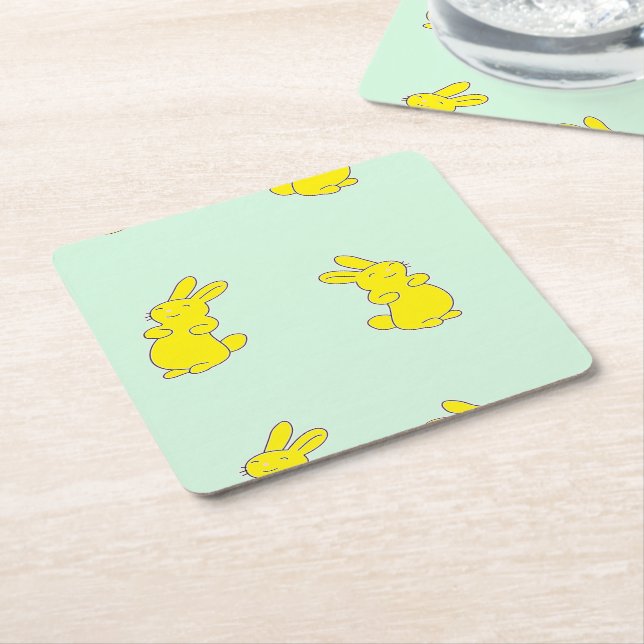 Posavasos Cuadrado De Papel Abundantes amarillos felices en verde azulado (En perspectiva)