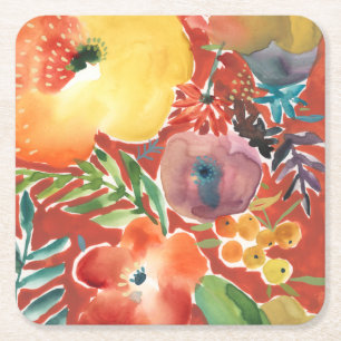 Posavasos Cuadrado De Papel Abundantes Florals III