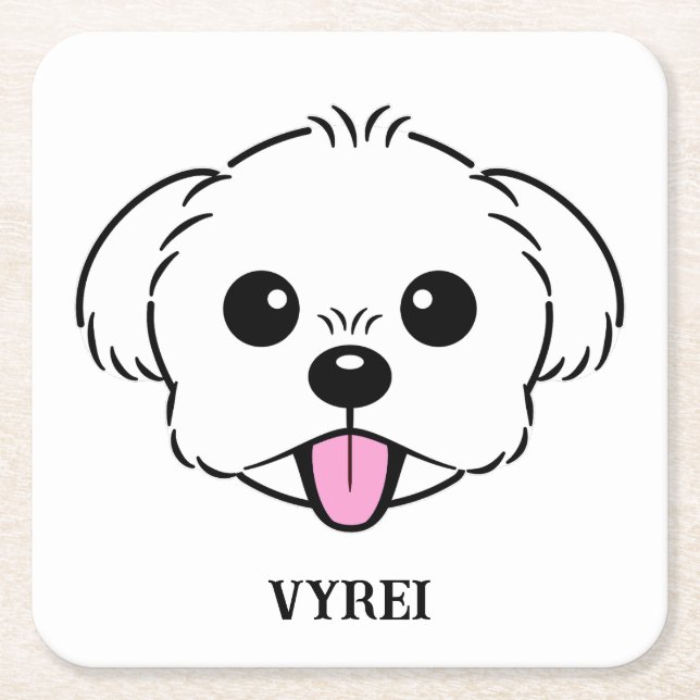 Posavasos Cuadrado De Papel Aburrido perro de la frívola de Bichon blanco pega (Anverso)