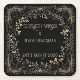 Posavasos Cuadrado De Papel Acabado Floral Sepia Dorado y Negro de Lujo