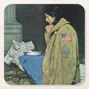 Posavasos Cuadrado De Papel Acción de gracias del refugiado